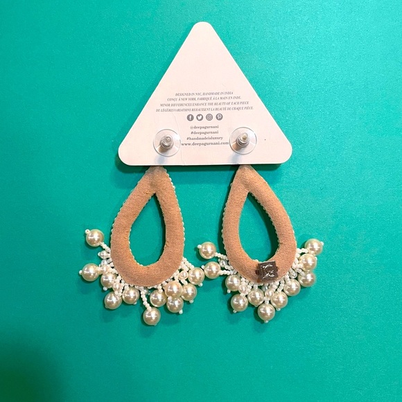 NWT Antropologie Deepa Gurnani Ivory Beaded Hoop Earrings with Pearl Tassels - Picture 2 of 10